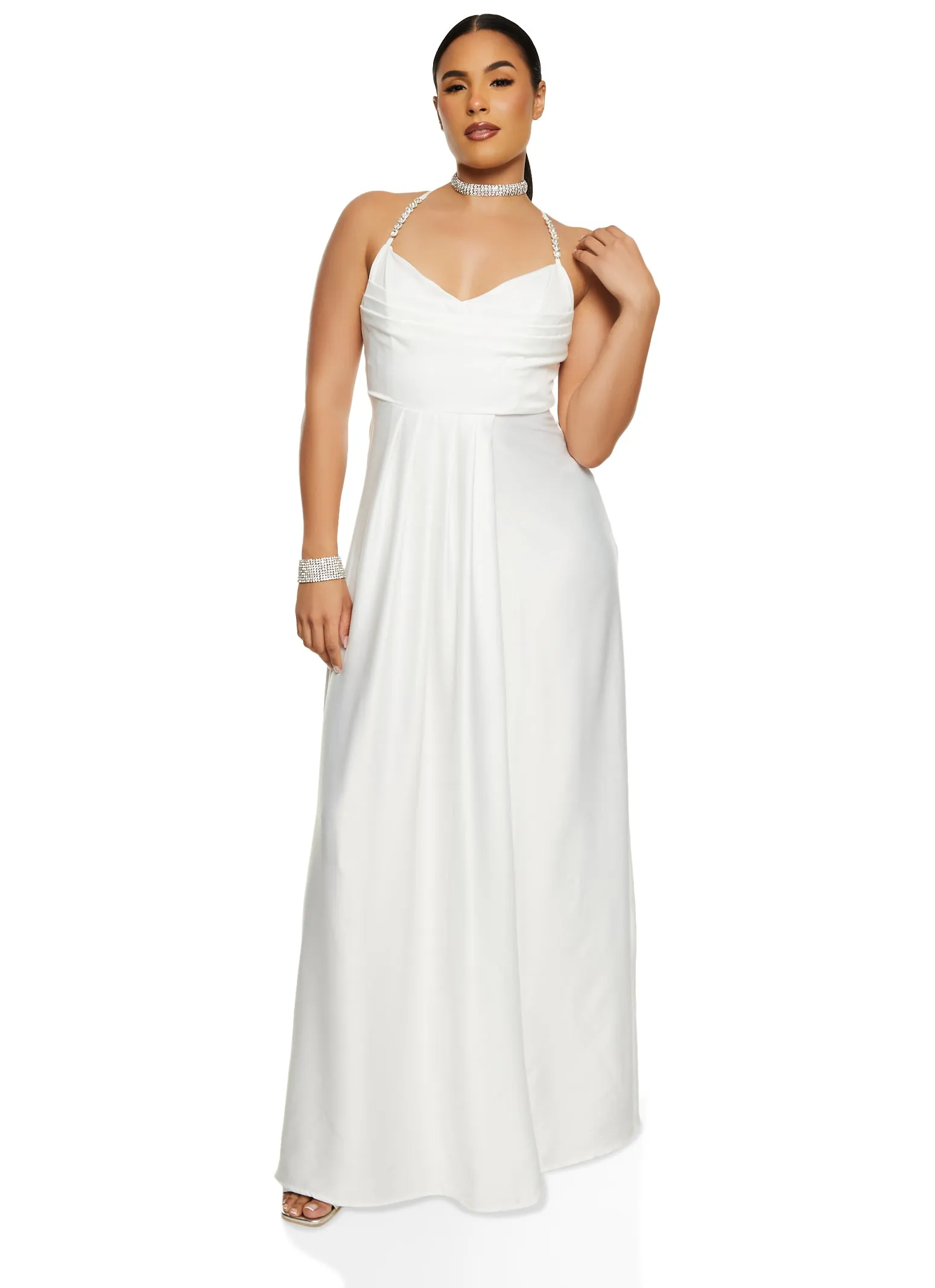 Haute Monde Rhinestone Strap Satin Maxi Dress sold by Rainbow product image thumbnail 2