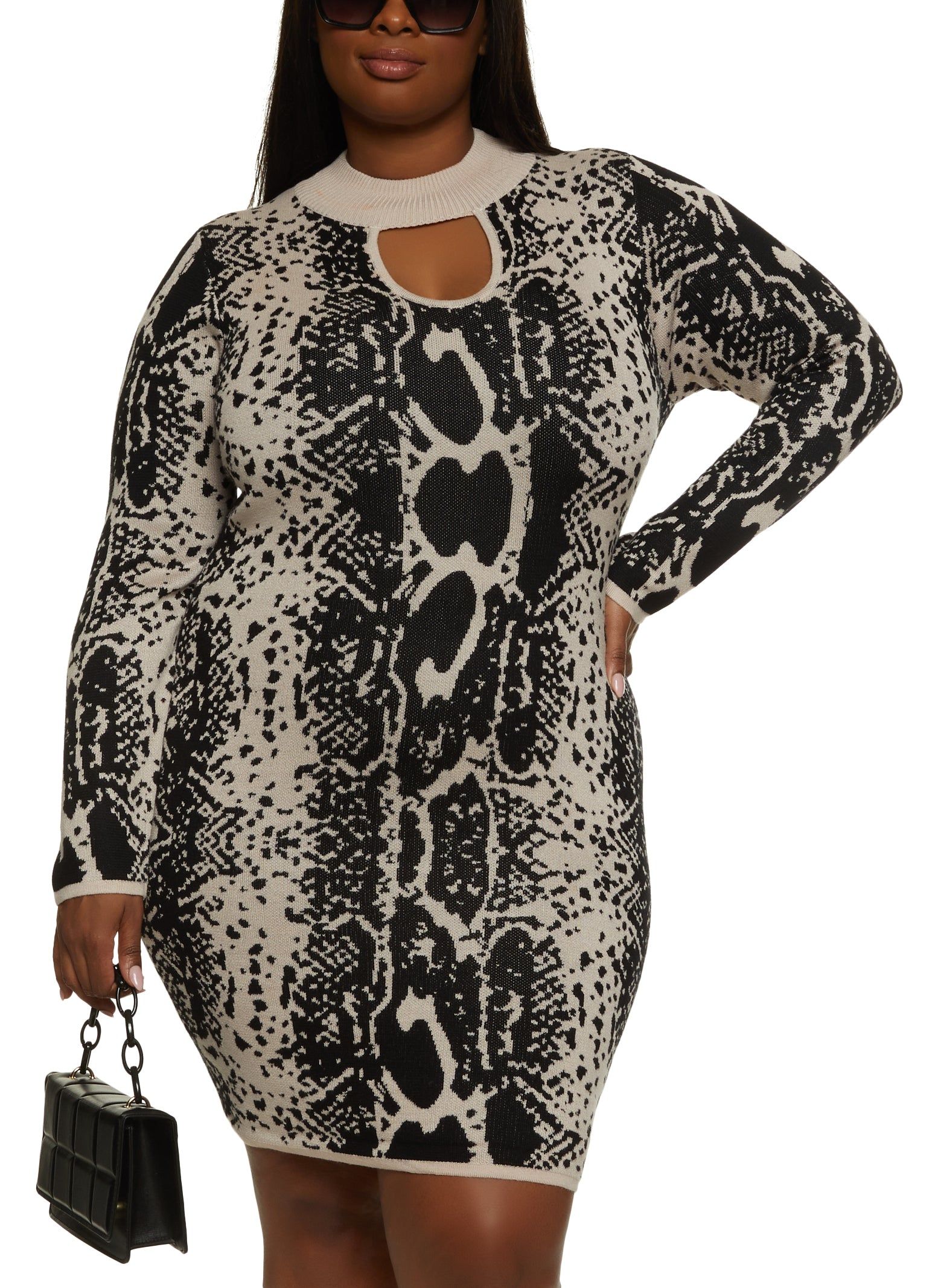 Plus Size Snake Print Keyhole Sweater Dress sold by Rainbow