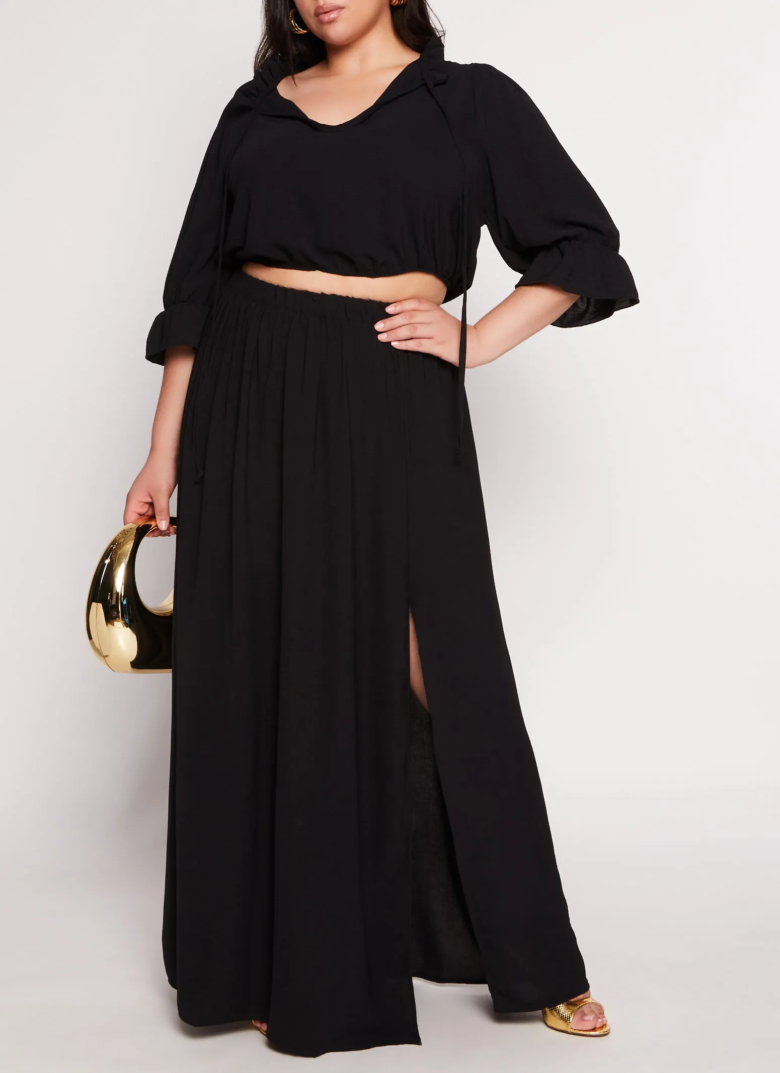 Plus Size Bubble Quarter Sleeve Top and Maxi Skirt Set sold by Rainbow