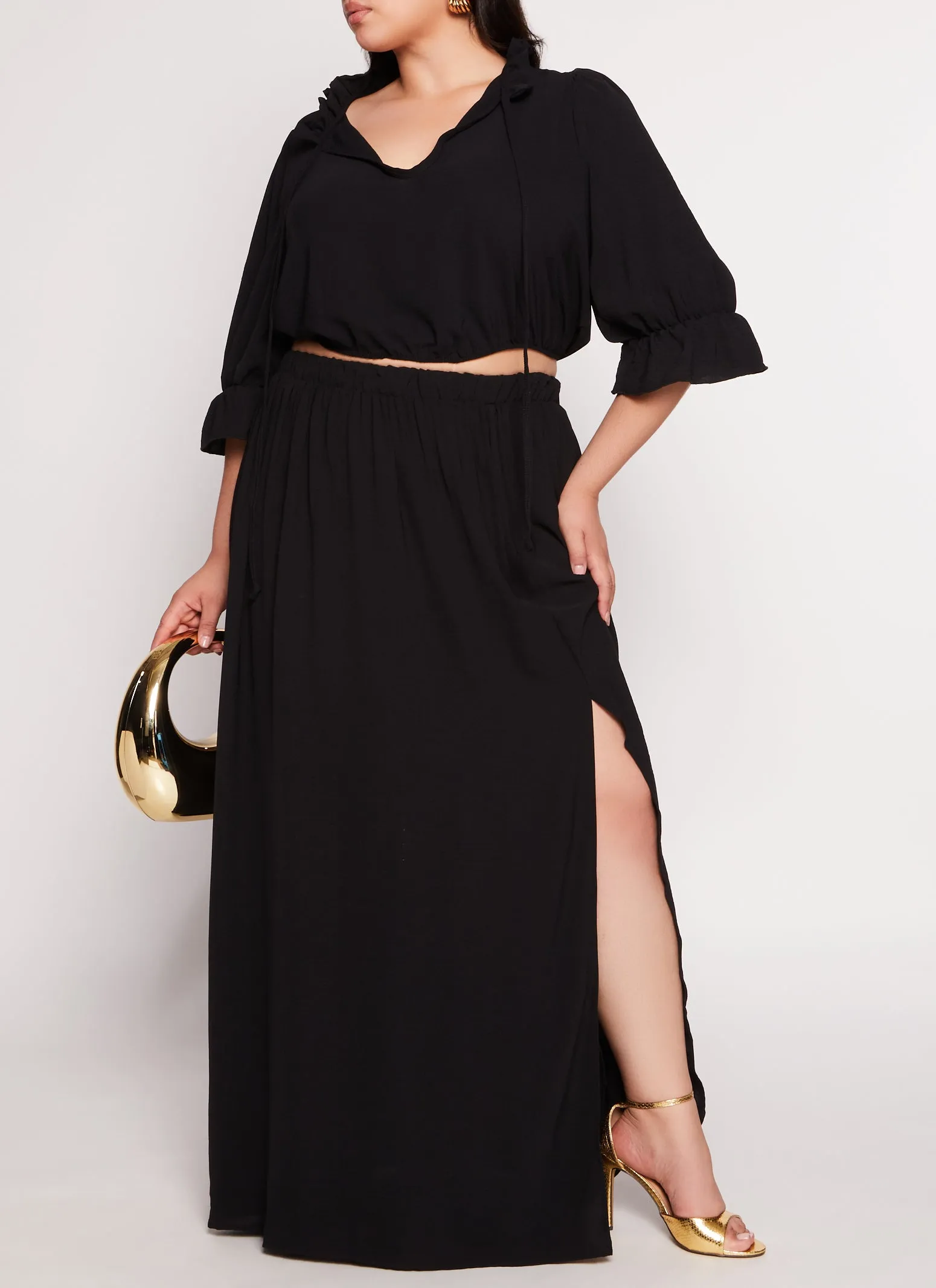 Plus Size Bubble Quarter Sleeve Top and Maxi Skirt Set sold by Rainbow product image thumbnail 2