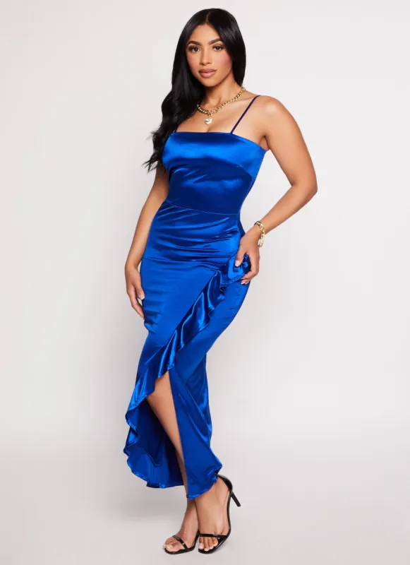 Asymmetrical Ruffled Side Slit Maxi Dress sold by Rainbow
