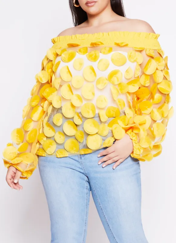Plus Size Shadow Circle Mesh Off the Shoulder Blouse sold by Rainbow