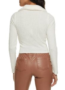 Fur Collar Zip Front Textured Knit Sweater sold by Rainbow