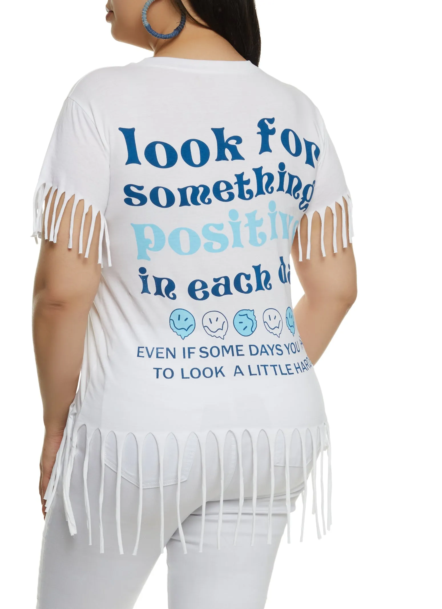Plus Size Positive Vibes Only Fringe Sequin Graphic Tee sold by Rainbow product image thumbnail 2