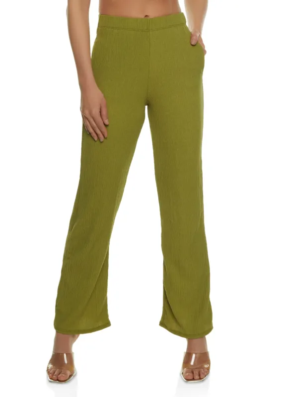 Textured Elastic Waist Wide Leg Pants sold by Rainbow