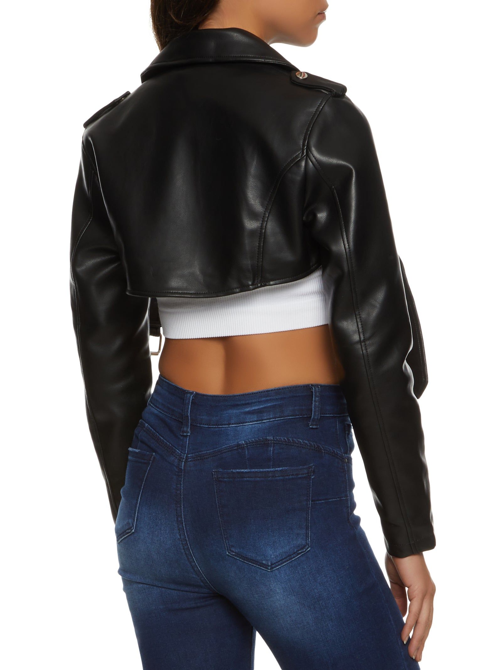 Faux Leather Cropped Moto Jacket sold by Rainbow product image thumbnail 2
