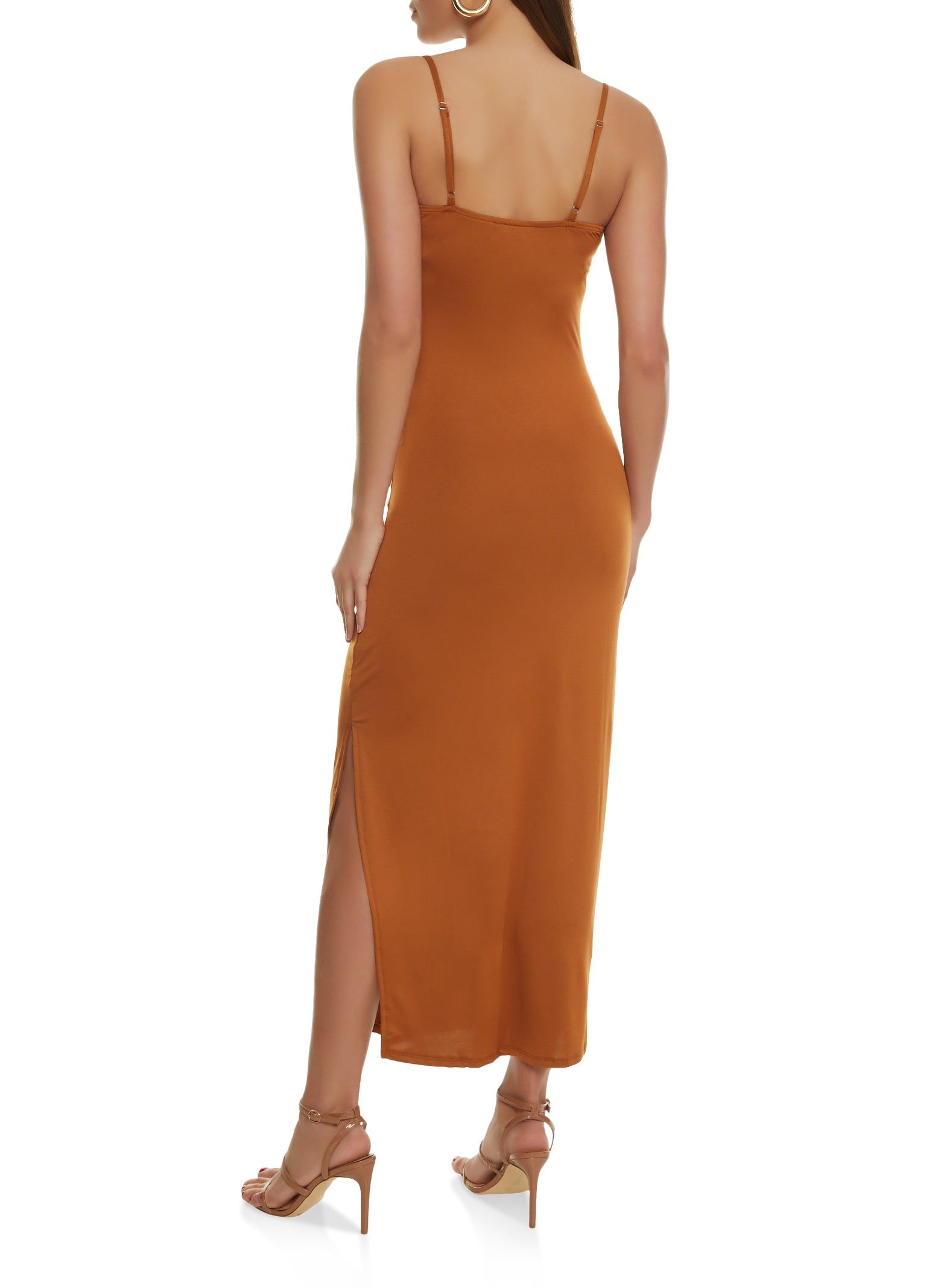 Solid V Neck Side Slit Maxi Dress sold by Rainbow product image thumbnail 3