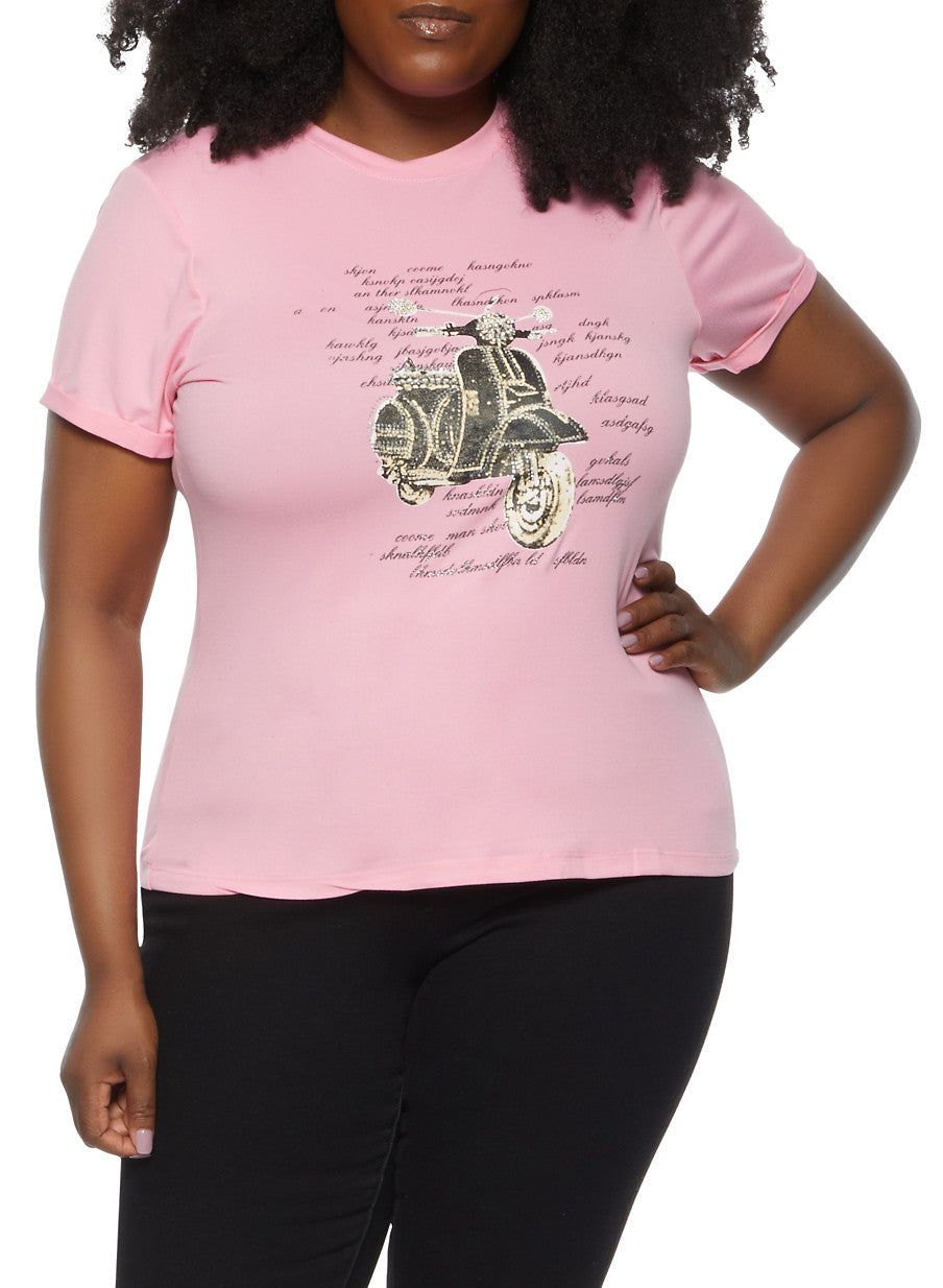 Plus Size Rhinestone Motorcycle Tee sold by Rainbow