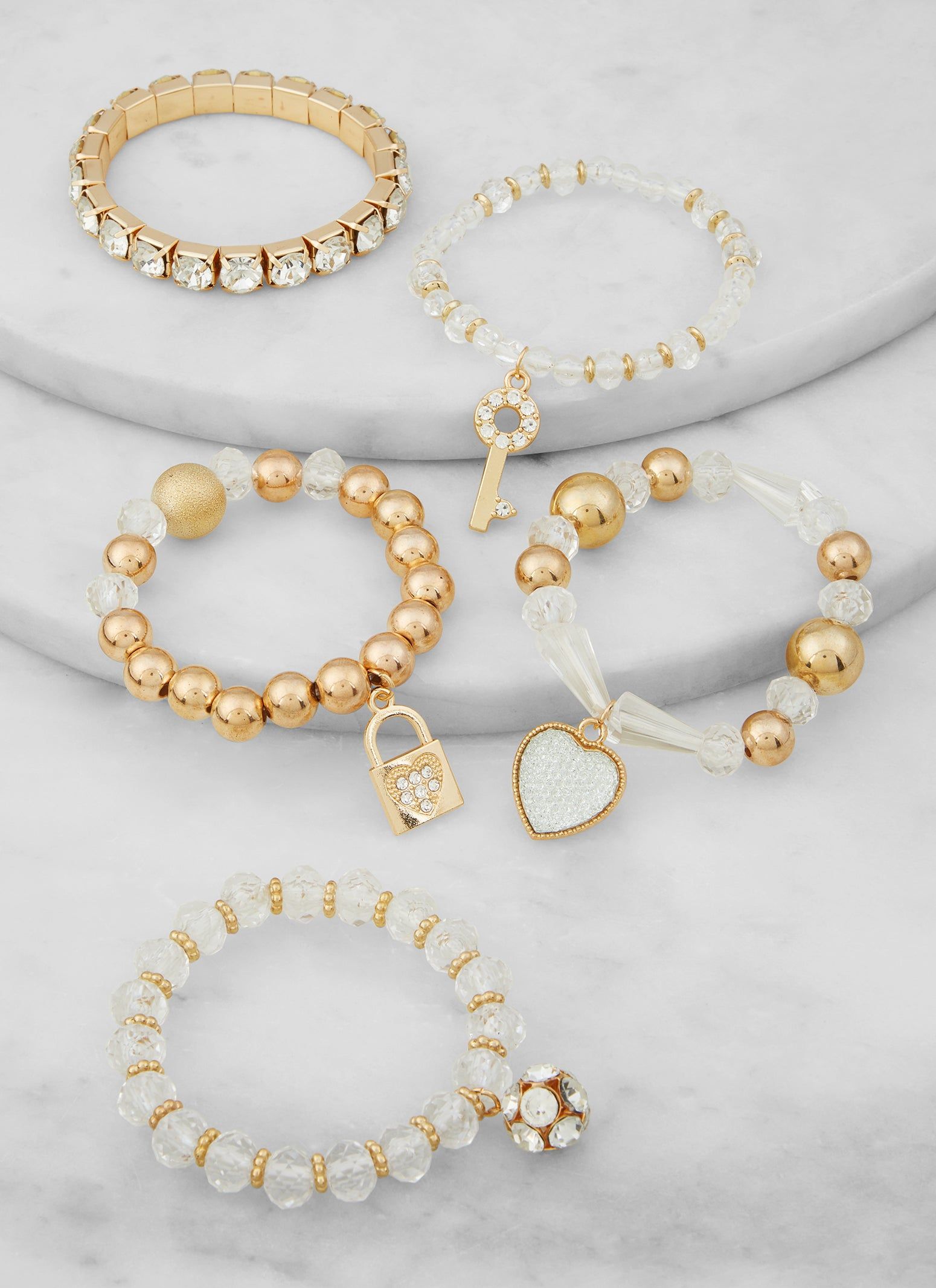 Set of 5 Assorted Heart Lock Beaded Stretch Bracelets sold by Rainbow product image thumbnail 2