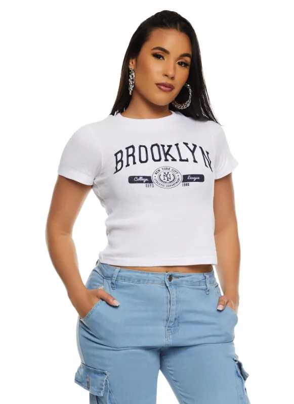 Rib Knit Brooklyn Embroidered Tee sold by Rainbow
