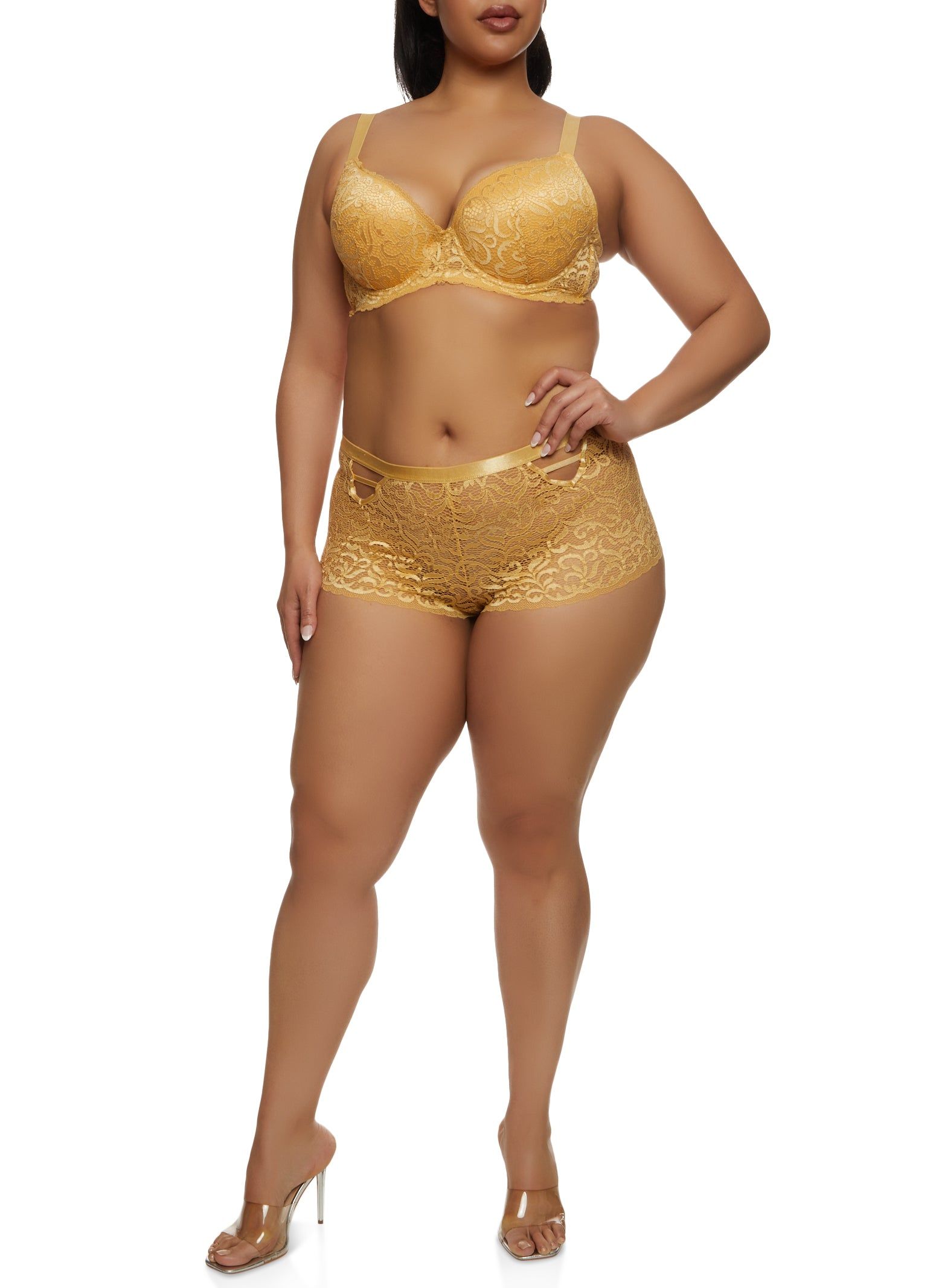 Plus Size Solid Patterned Lace Plunge Bra sold by Rainbow product image thumbnail 2