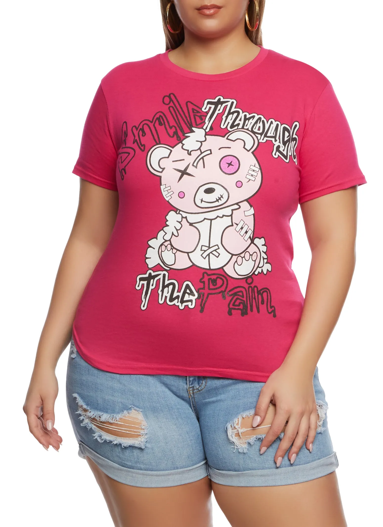 Plus Size Smile Through The Pain Graphic T Shirt sold by Rainbow