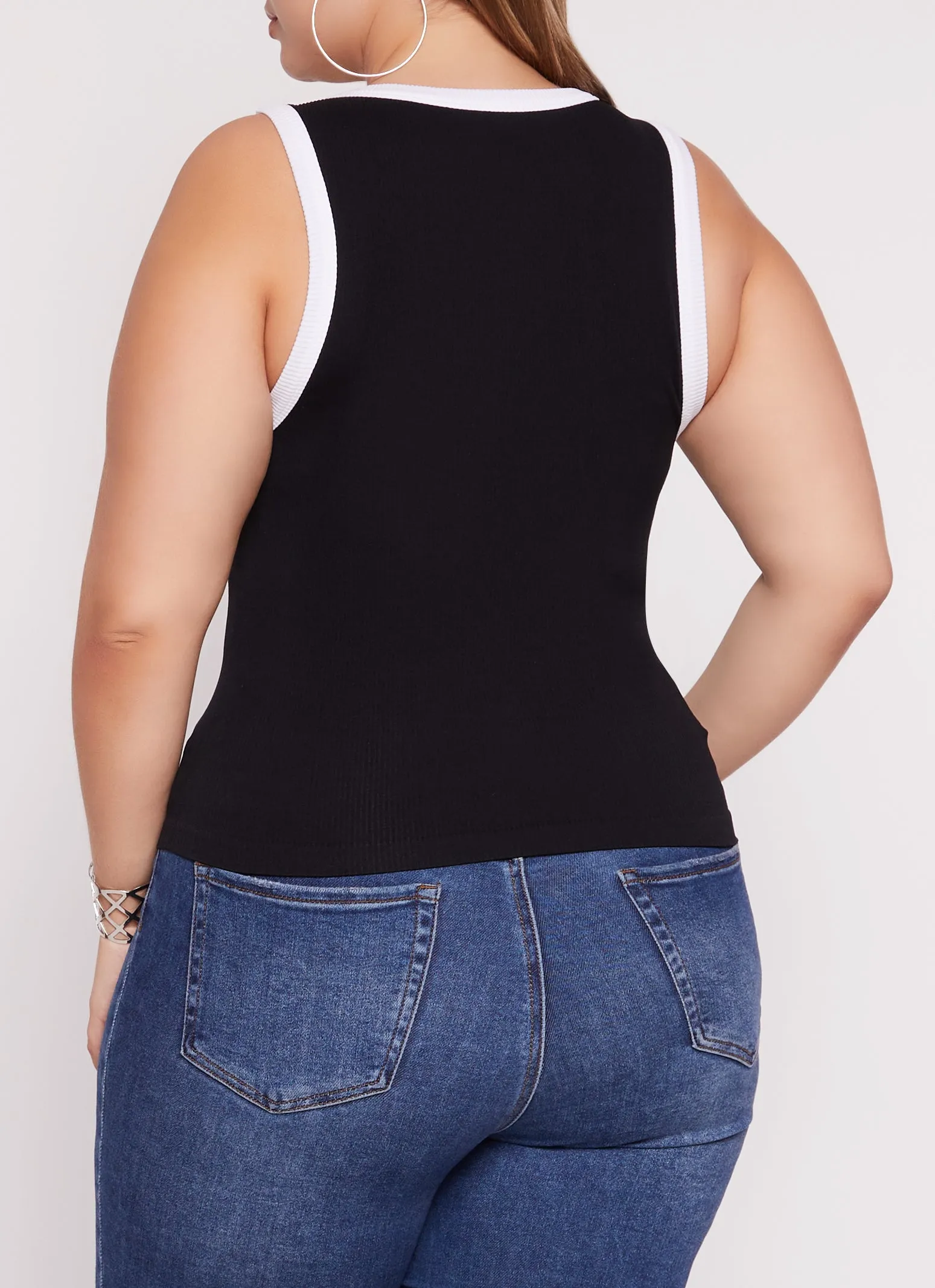 Plus Size Seamless Ribbed Contrast Trim Tank Top sold by Rainbow product image thumbnail 3