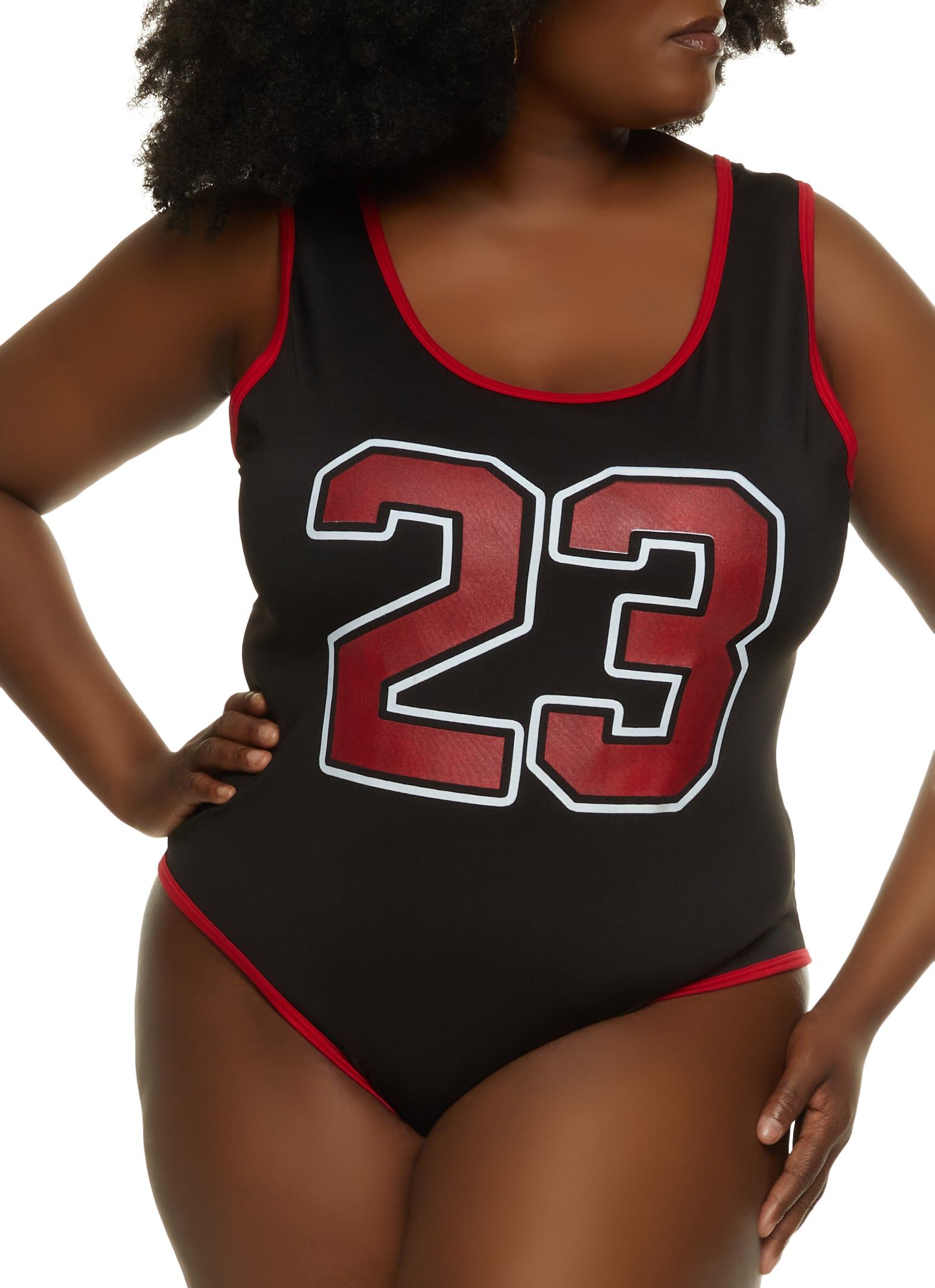 Plus Size Contrast Trim 23 Graphic Bodysuit sold by Rainbow