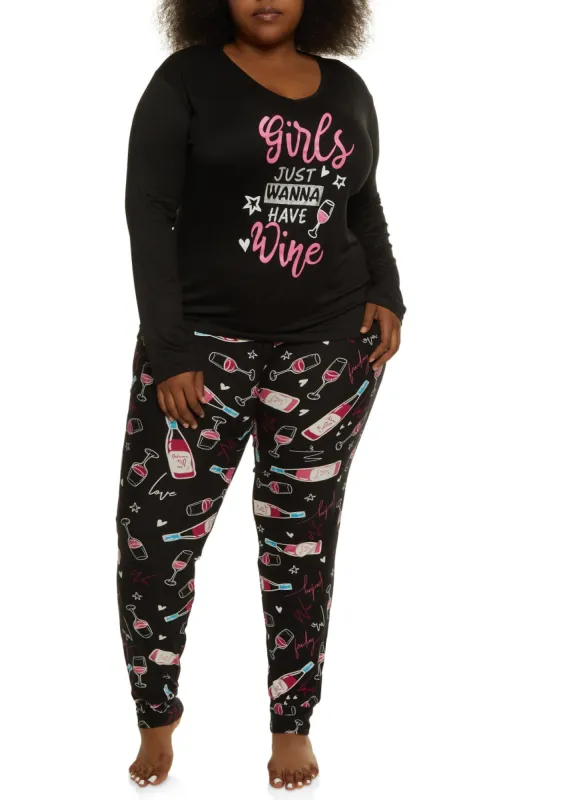 Plus Size Have Wine Pajama Top and Pants sold by Rainbow