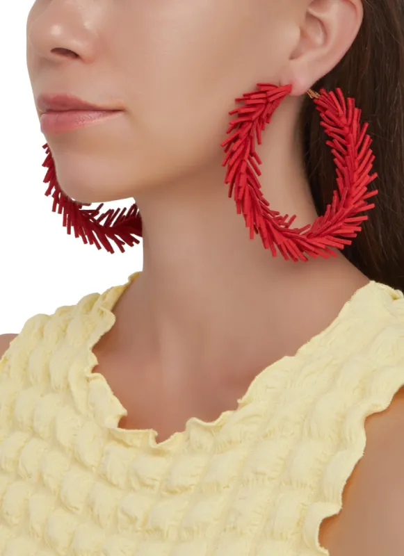 Faux Suede Fringed Hoop Earrings sold by Rainbow