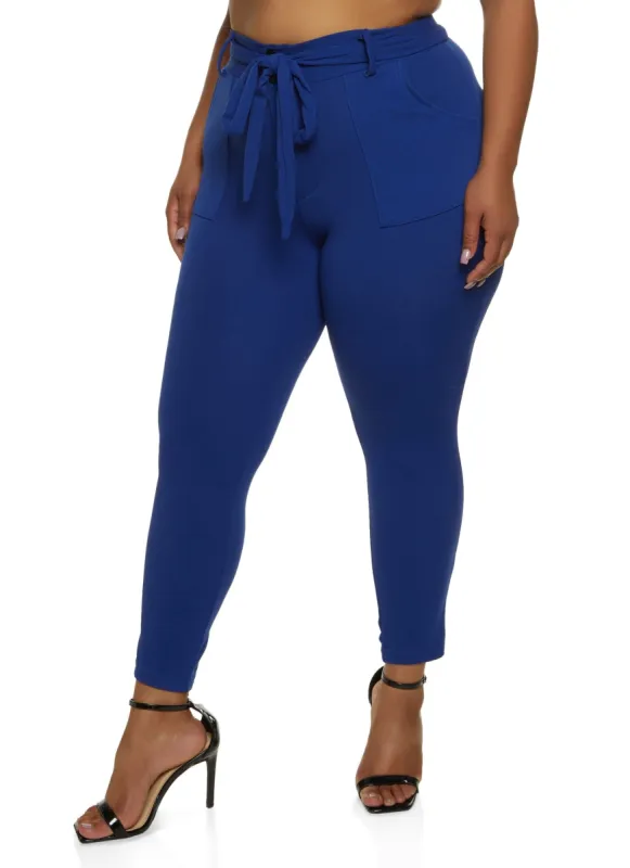 Plus Size Crepe Knit Belted Skinny Dress Pants sold by Rainbow