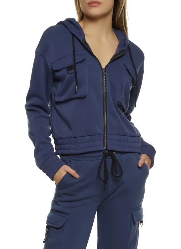 Fleece Cargo Pocket Zip Front Hoodie sold by Rainbow
