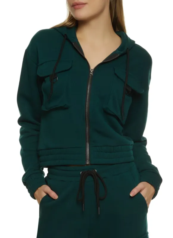 Fleece Cargo Pocket Zip Front Hoodie sold by Rainbow