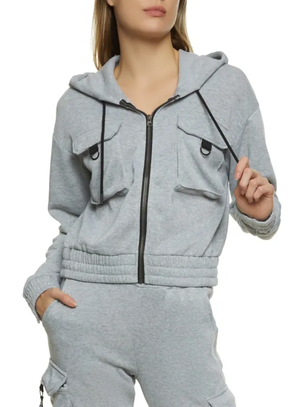 Fleece Cargo Pocket Zip Front Hoodie sold by Rainbow
