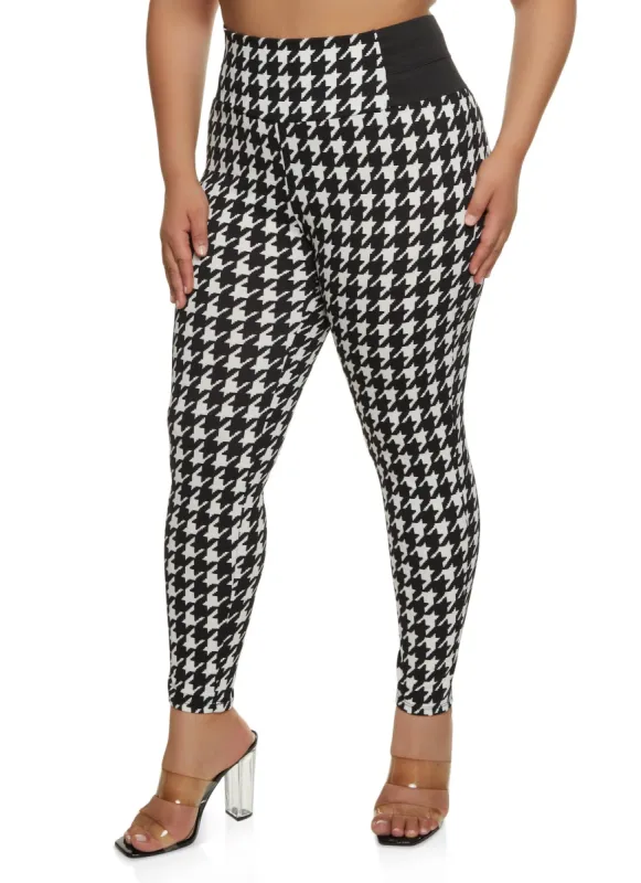 Plus Size Houndstooth High Waist Pants sold by Rainbow