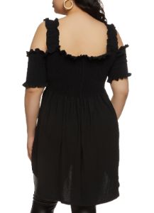 Plus Size Smocked High Low Hem Peplum Top Parallel