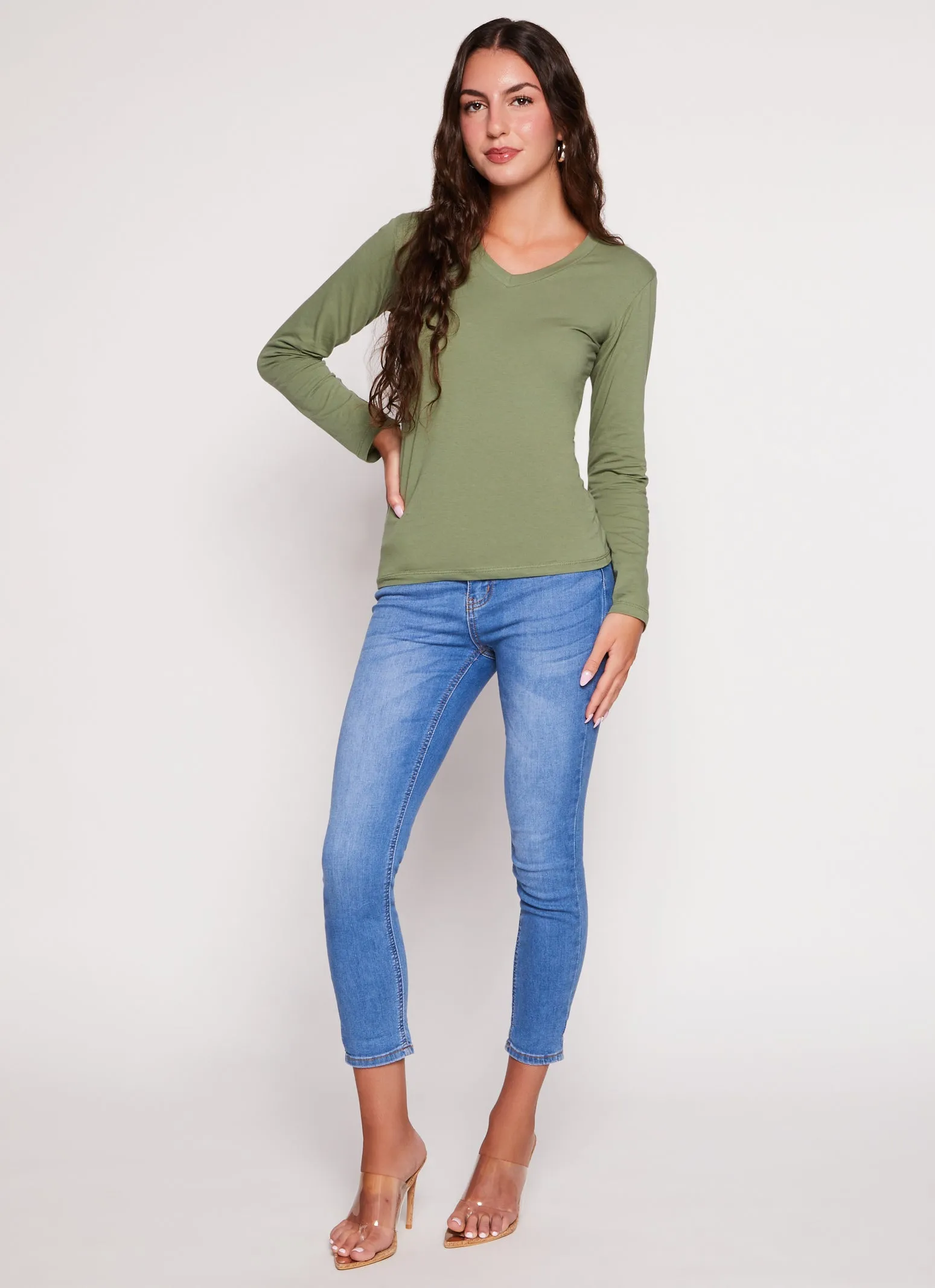 Basic V Neck Long Sleeve T Shirt sold by Rainbow product image thumbnail 2