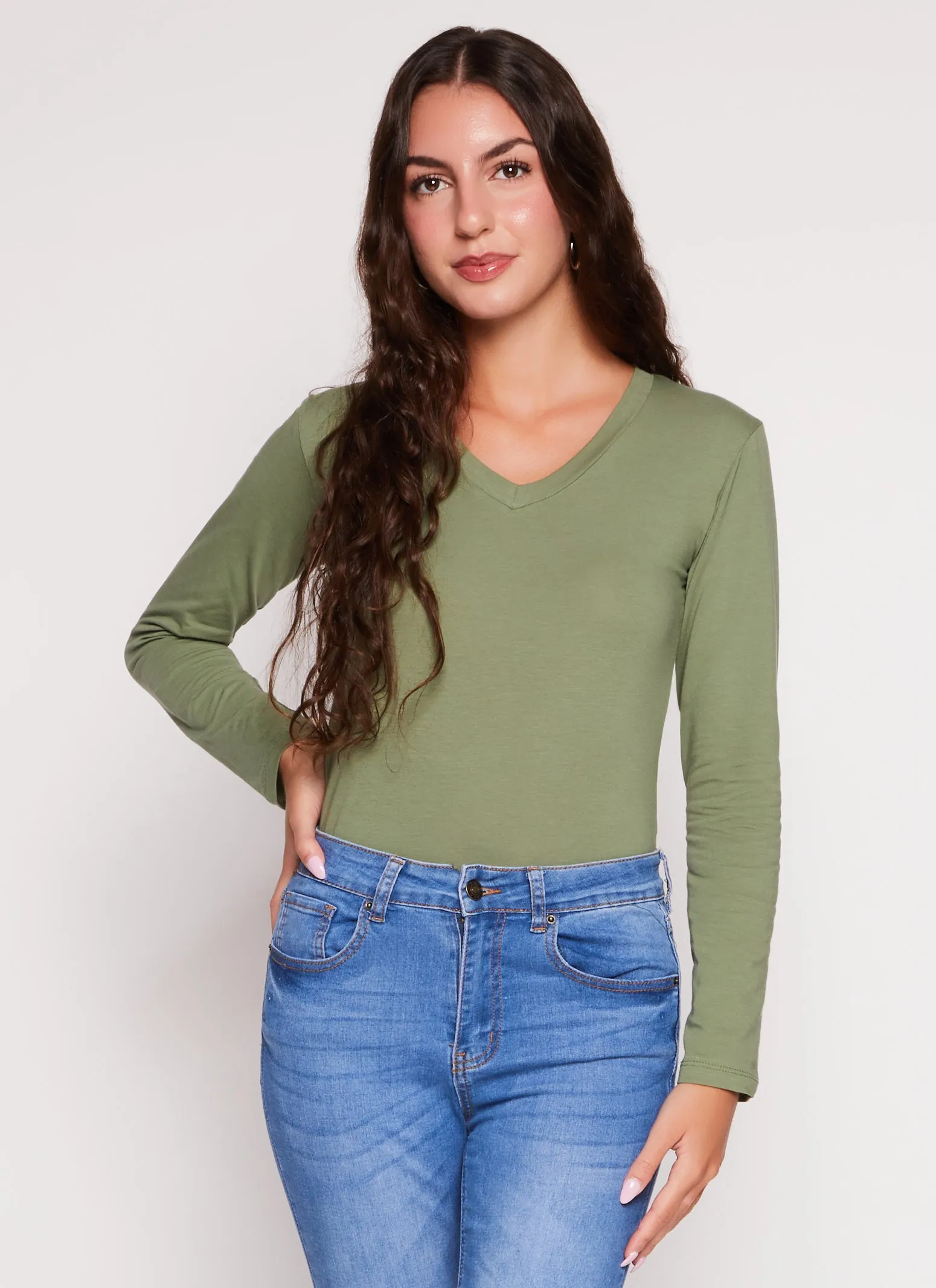 Basic V Neck Long Sleeve T Shirt sold by Rainbow
