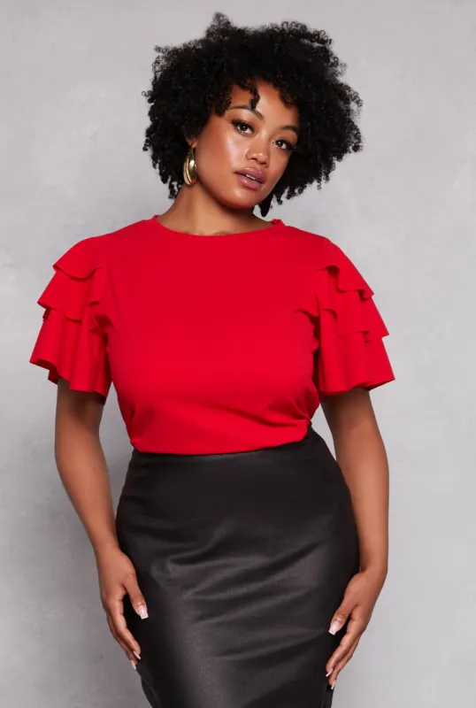 Plus Size Crepe Knit Tiered Sleeve Top sold by Rainbow