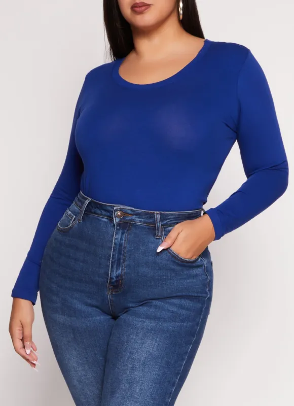 Plus Size Basic Scoop Neck Long Sleeve T Shirt sold by Rainbow
