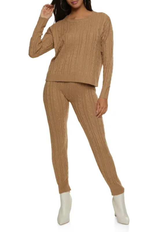 Cable Knit Crew Neck Sweater and Leggings Set sold by Rainbow