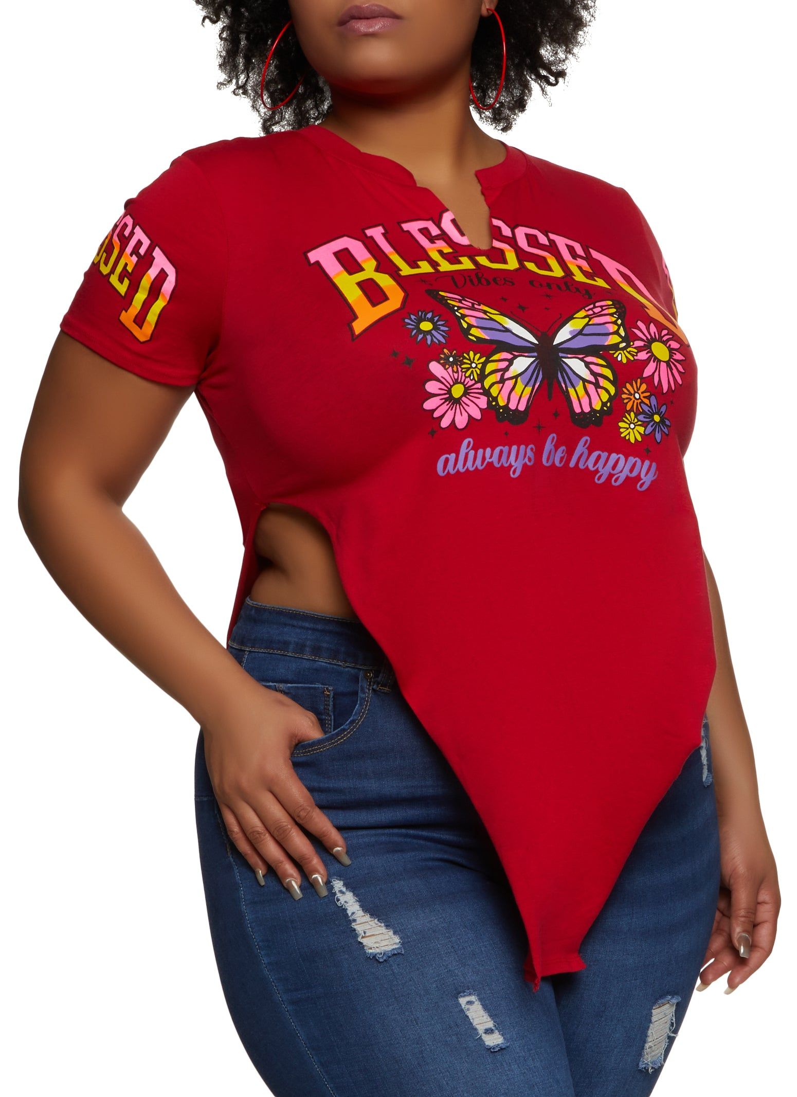 Plus Size Blessed Vibes Only Hanky Hem Graphic Tee sold by Rainbow