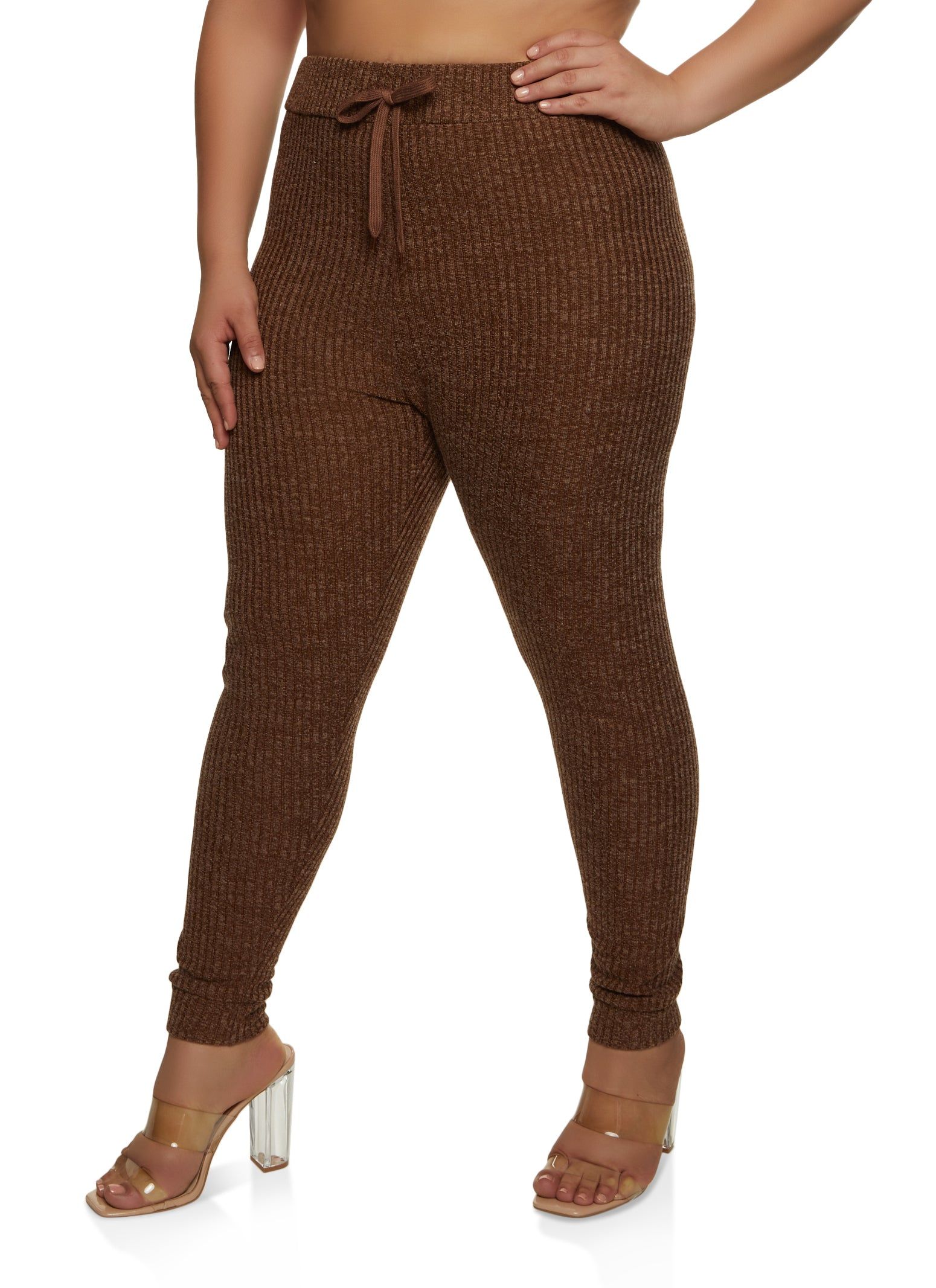 Plus Size Ribbed Knit High Waisted Leggings sold by Rainbow
