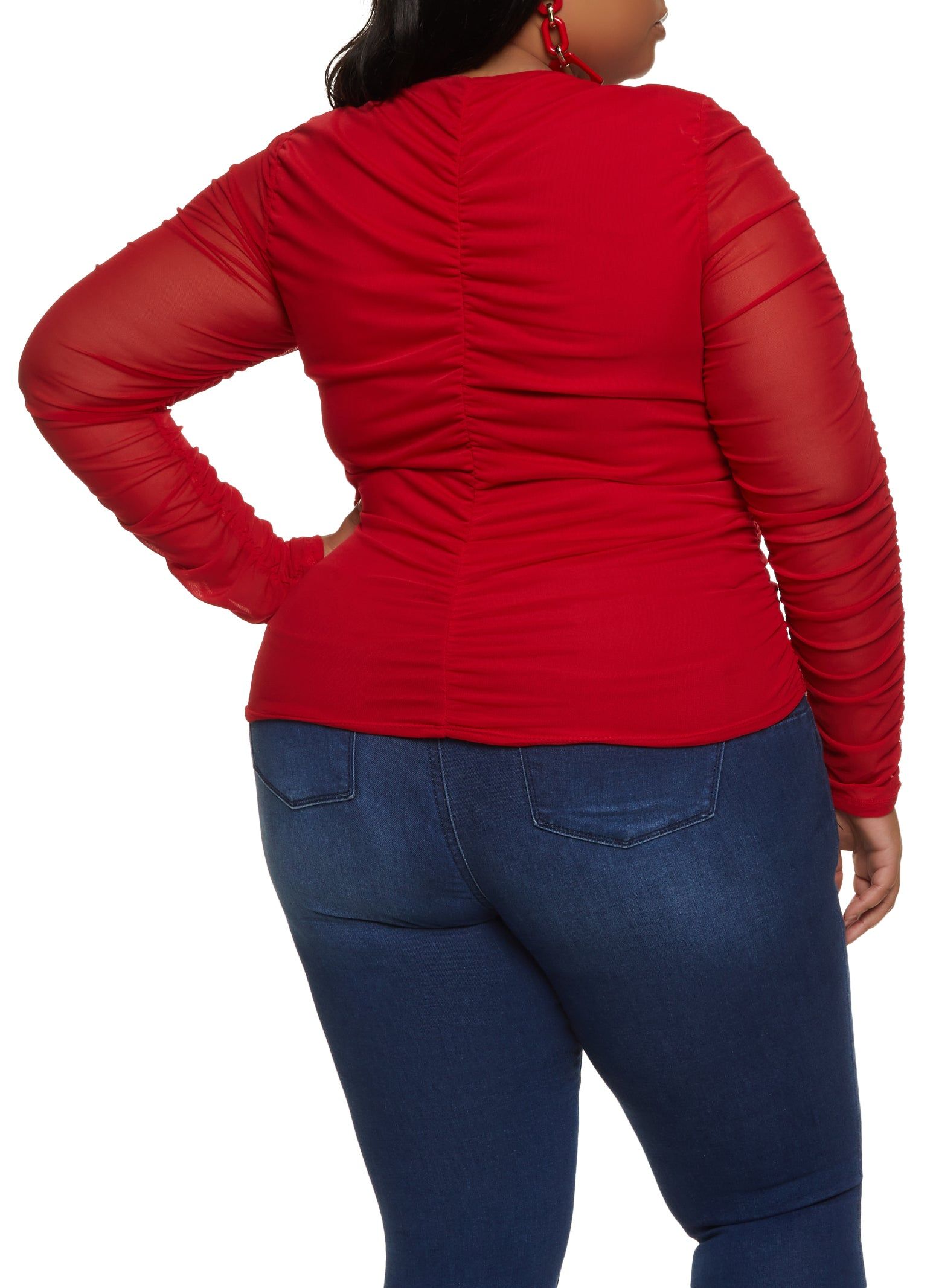 Plus Size Mesh Ruched Long Sleeve Top sold by Rainbow product image thumbnail 2