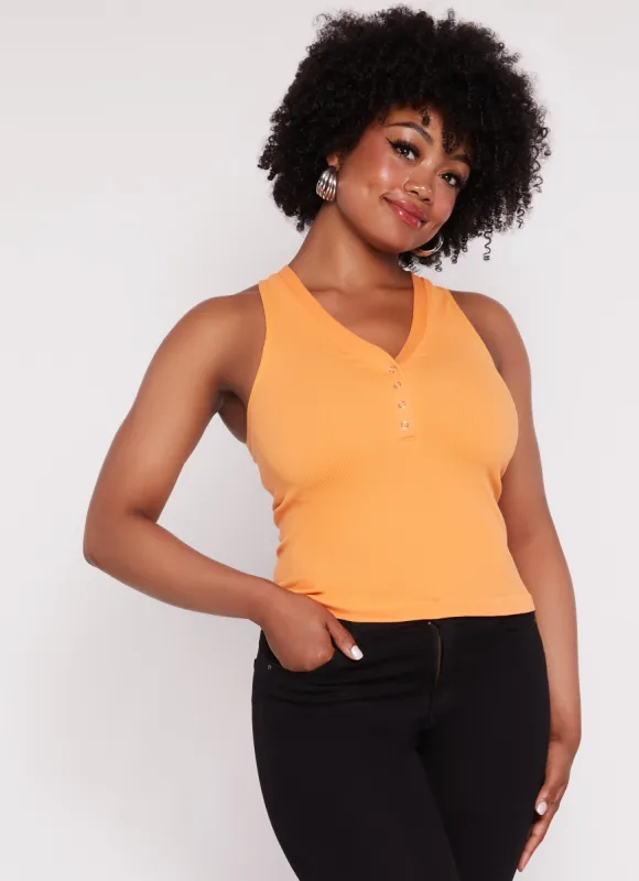 Plus Size Seamless Ribbed Snap Button Tank Top sold by Rainbow