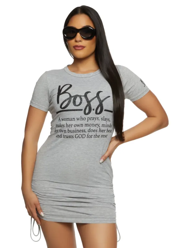 Boss Ruched Glitter Graphic T Shirt Dress sold by Rainbow