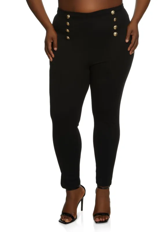 Plus Size Eight Button Detail Pull On Pants sold by Rainbow