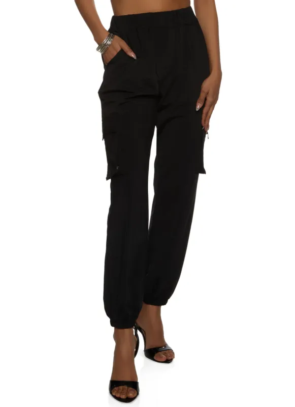 Solid High Waisted Cargo Joggers sold by Rainbow