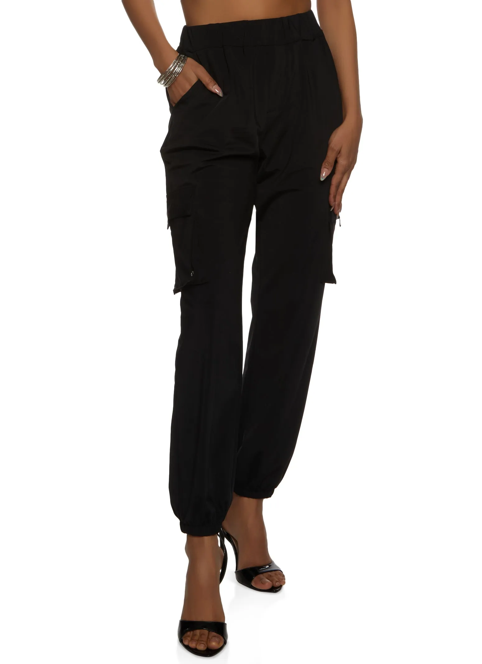 Solid High Waisted Cargo Joggers sold by Rainbow