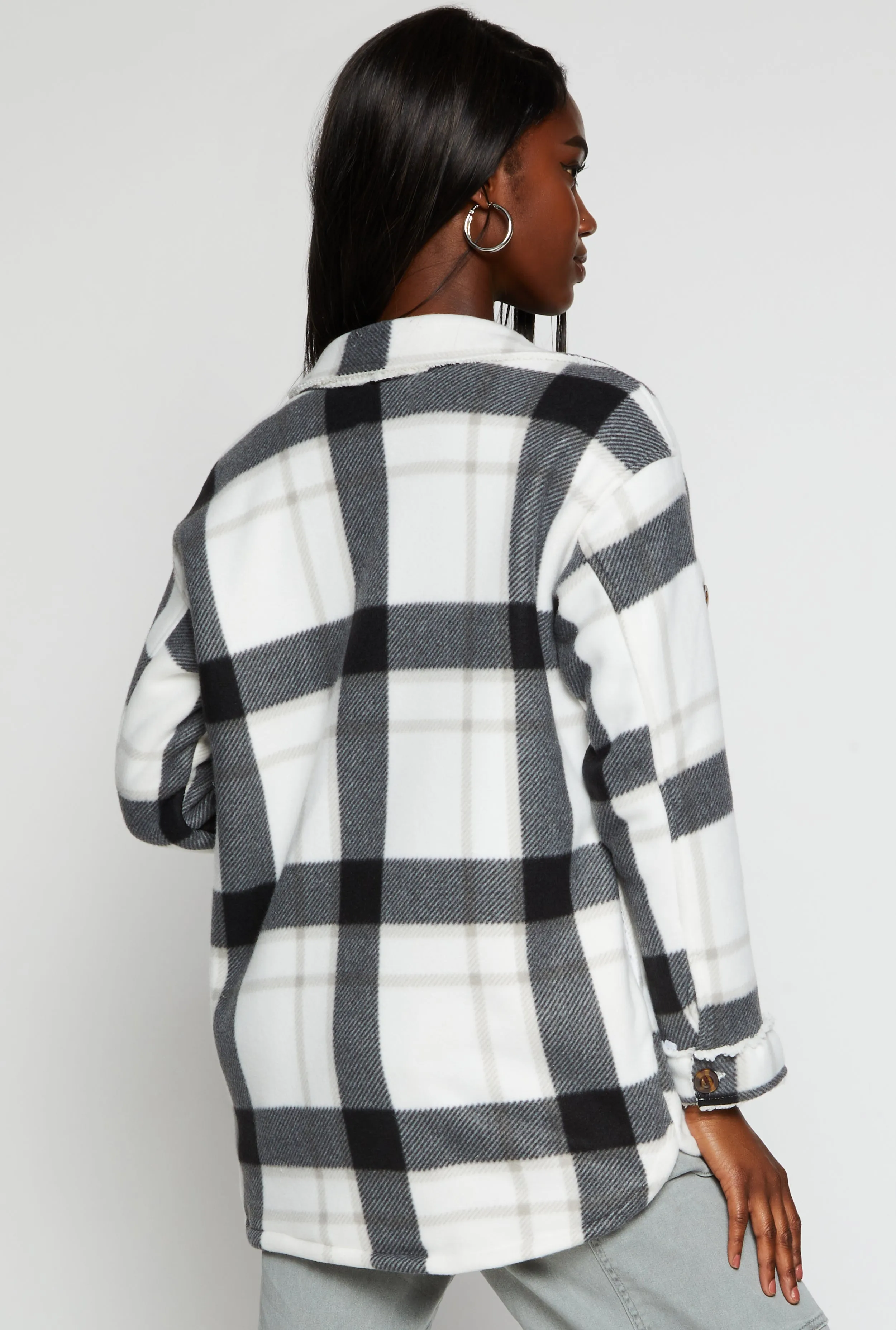 Plaid Sherpa Lined Button Front Shacket sold by Rainbow product image thumbnail 3