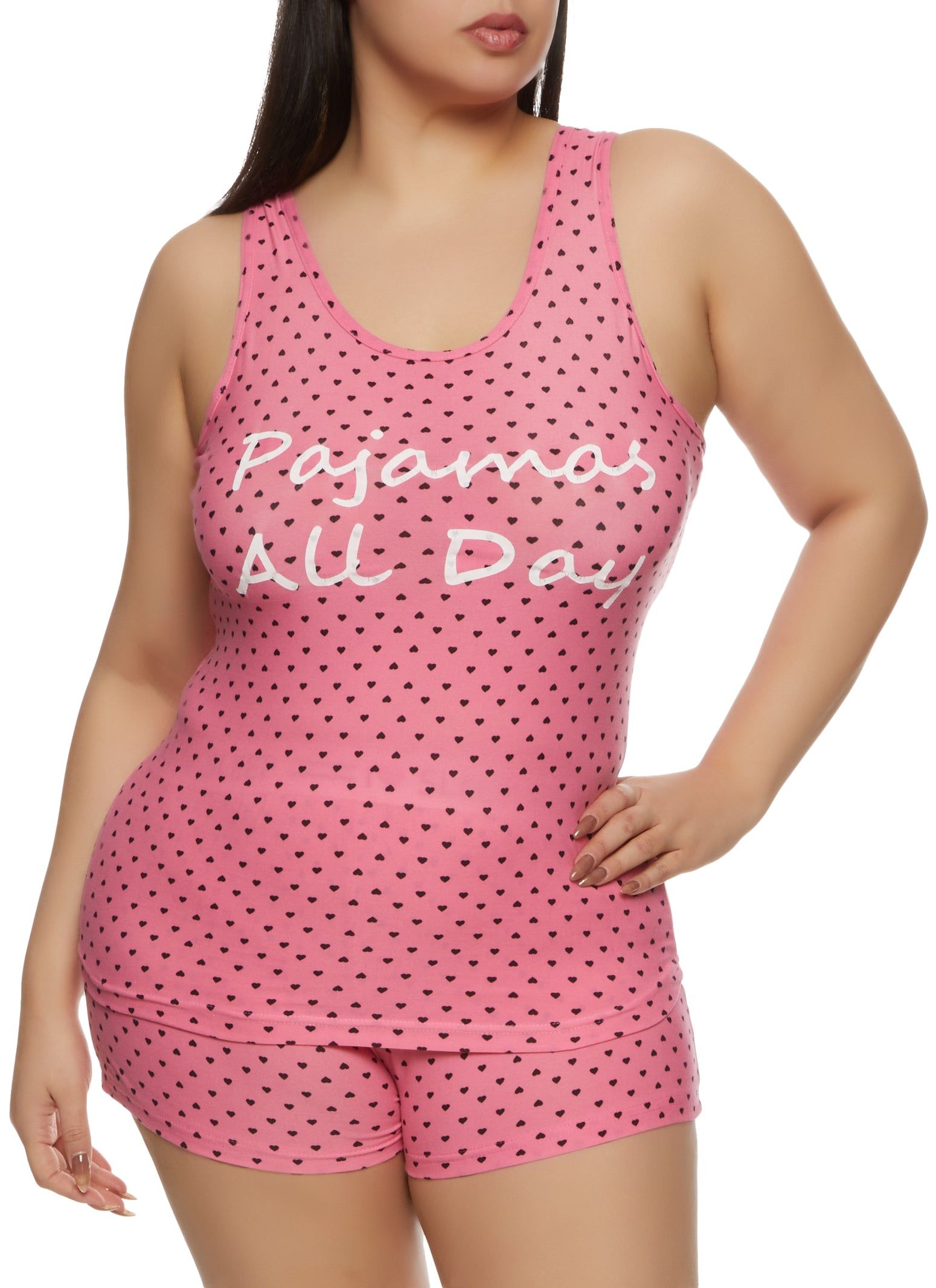 Plus Size Pajamas All Day Graphic Pajama Tank Top and Shorts sold by Rainbow