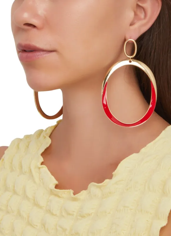 Large Oval Hoop Drop Earrings sold by Rainbow