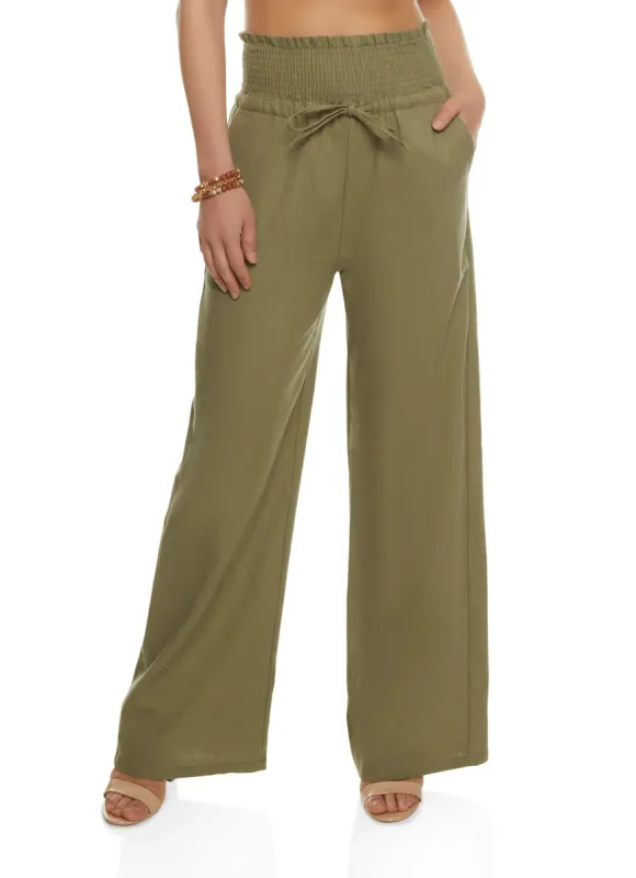 Linen Smocked Waist Wide Leg Pants sold by Rainbow