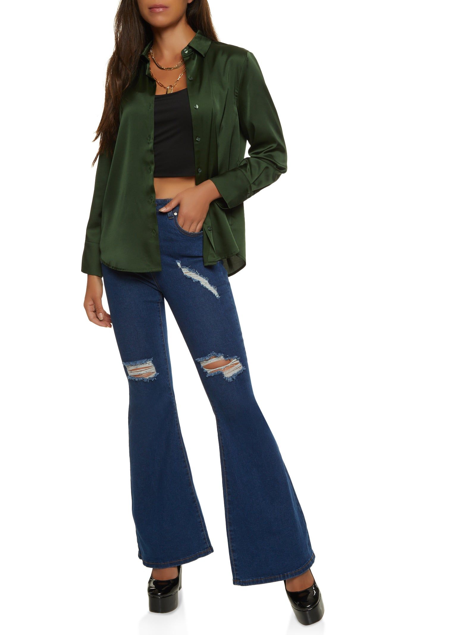 Satin Long Sleeve Button Front Shirt sold by Rainbow product image thumbnail 2