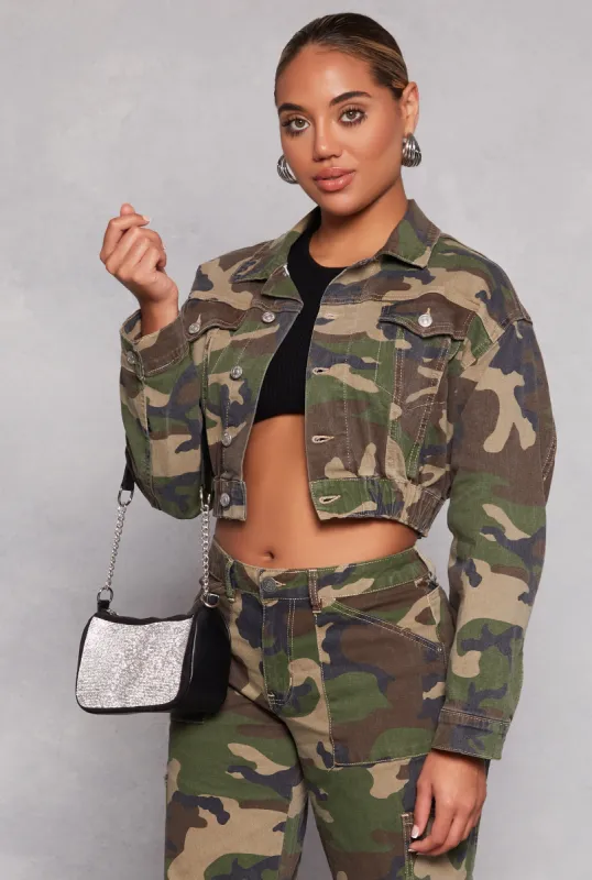 Almost Famous Camo Cropped Jean Jacket sold by Rainbow