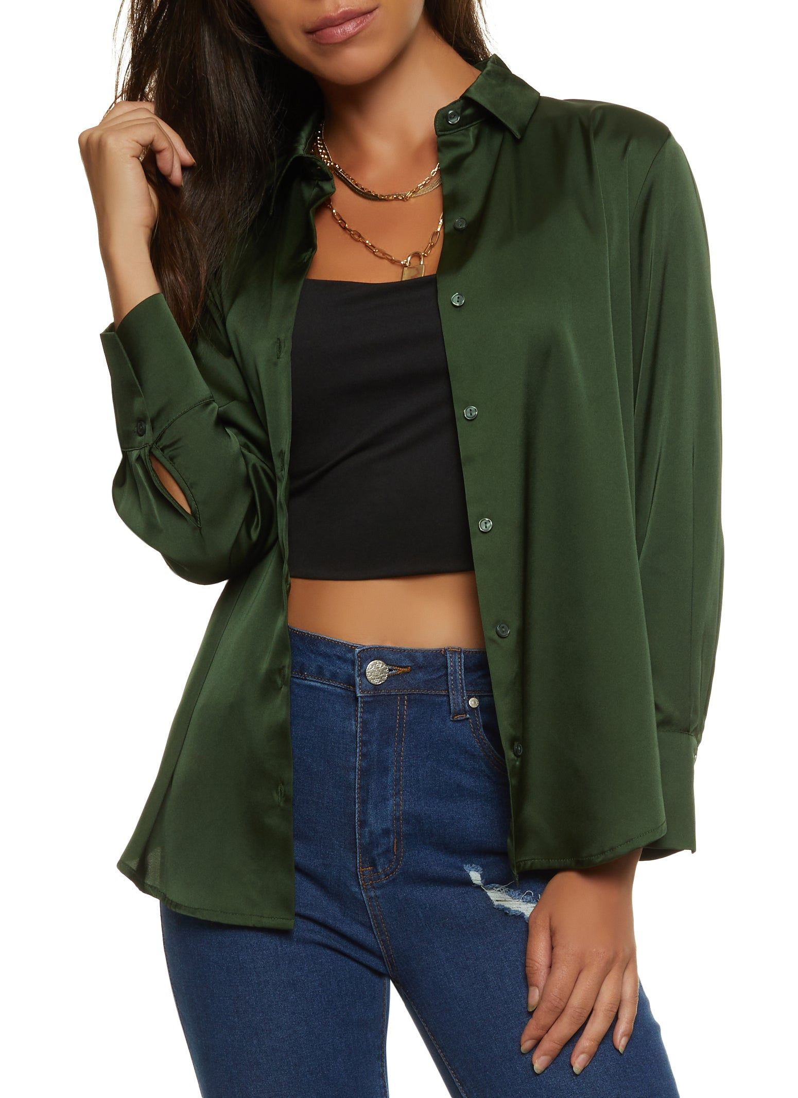 Satin Long Sleeve Button Front Shirt sold by Rainbow
