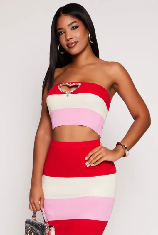 Color Block Rhinestone Heart Cut Out Tube Top sold by Rainbow