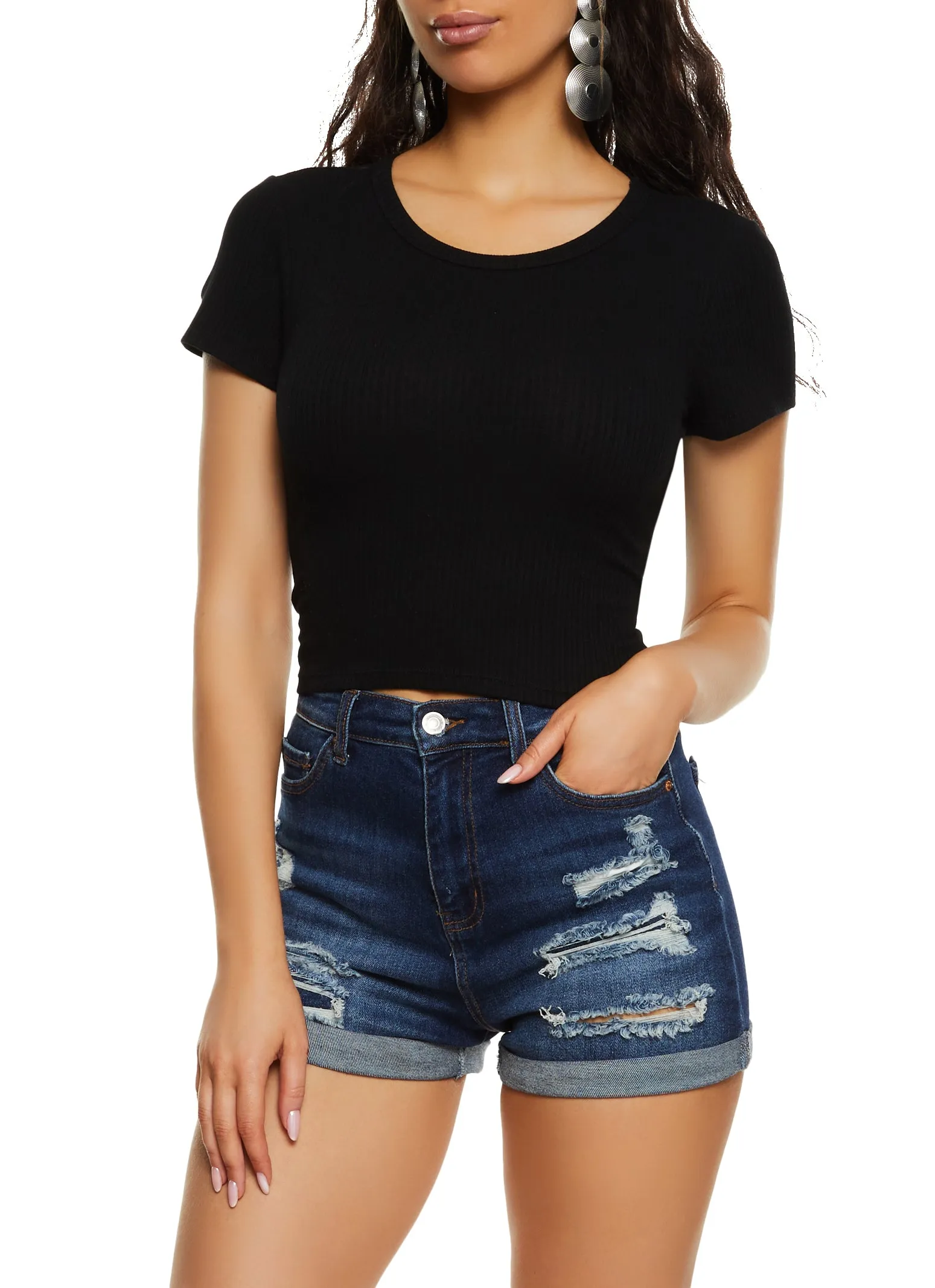 Basic Ribbed Knit Cropped Tee sold by Rainbow product image thumbnail 2