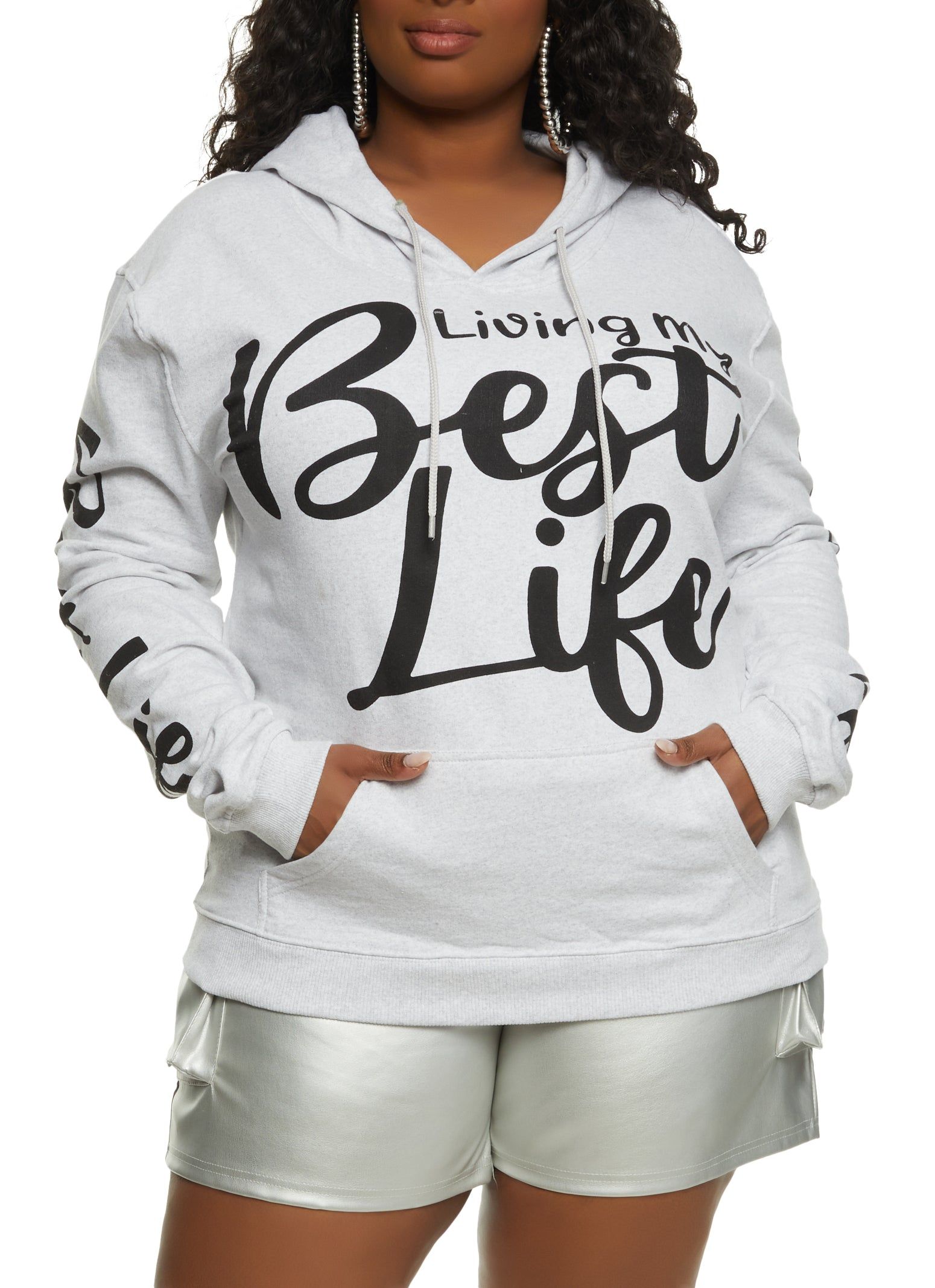 Plus Size Fleece Living My Best Life Graphic Hoodie sold by Rainbow