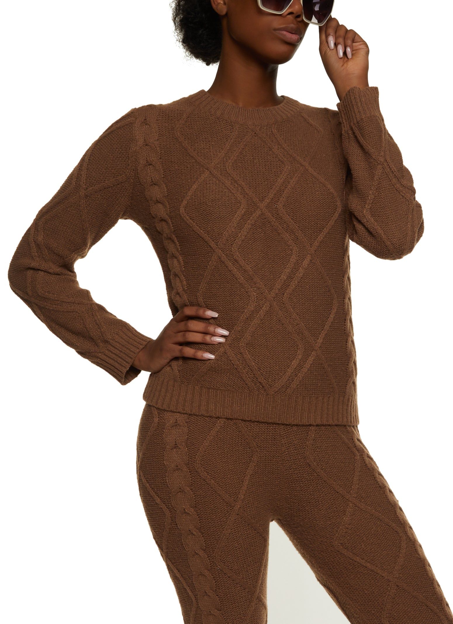 Cable Knit Crew Neck Pullover Sweater sold by Rainbow